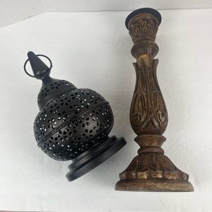 Bohemian vibe 2-pc set of candle holder & lantern